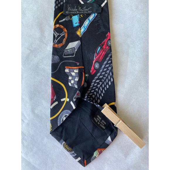 Nicole Miller Men's Tie Vintage 1993 100% Silk Hand Sewn SportsCars Driving 55" - Picture 8 of 8